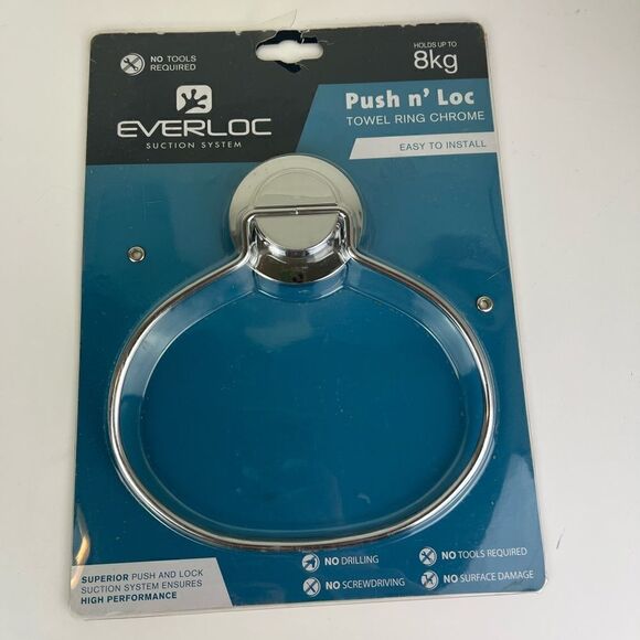 Everlock Push n loc Towel Ring Chrome - Picture 1 of 2